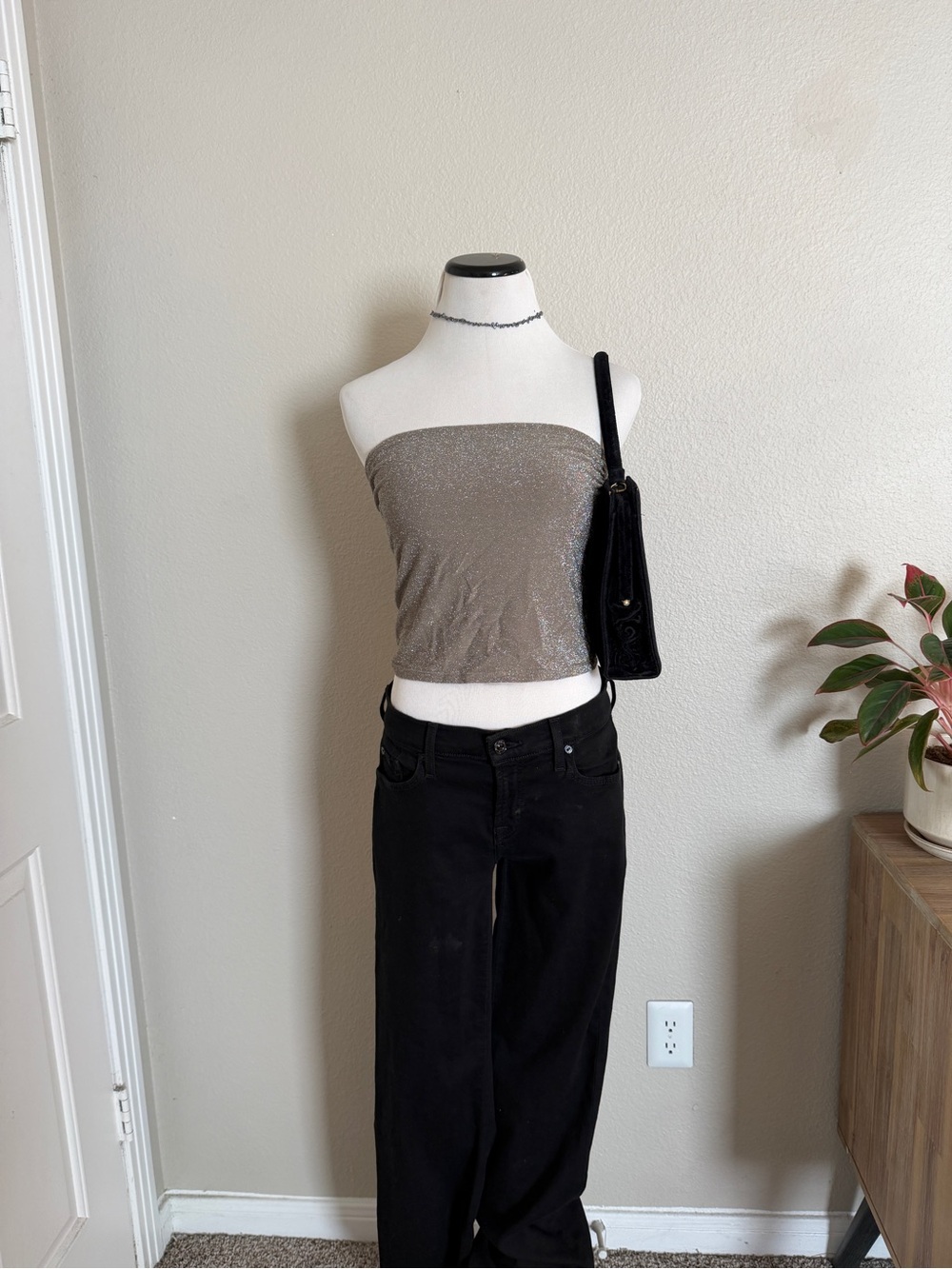 Sparkle Taupe Strapless Crop Top